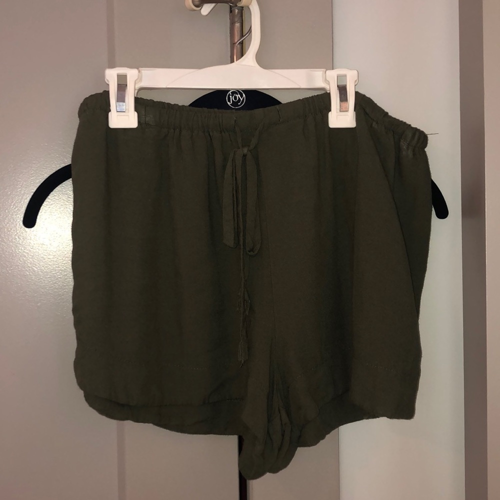 Army green flowy shorts